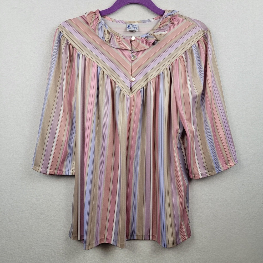 Vintage Tiger Lily Lightweight Blouse Stripe Polyester EU Size 42 US Size 12-14